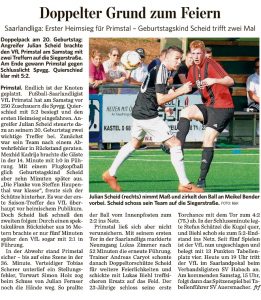 Bericht Saarbrücker Zeitung, Lokalteil St. Wendel (Primstal) vom 06.09.16